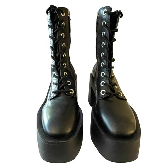 Larroudé Olivia Black Leather Platform Combat Boots NEW Sz 6 - Picture 6 of 13